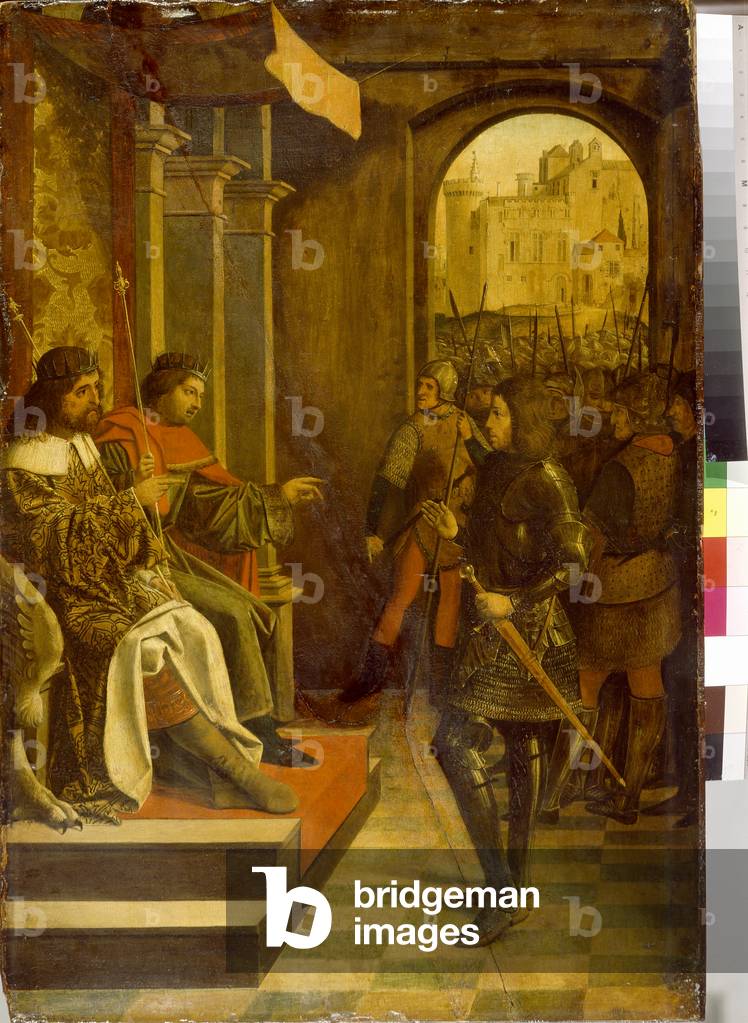 San Sebastiano prima del romano imperatori Diocleziano e Massimiano, 1497 (olio su legno)