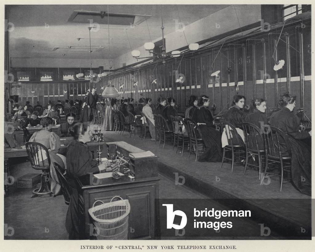Innenraum der "Central", New Yorker Telefonzentrale (s/w Foto)
