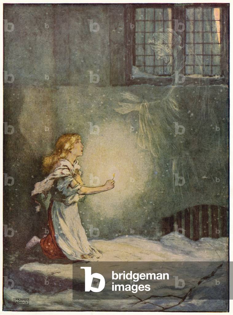 The Little Match Girl (colour litho) by Frank Adams
