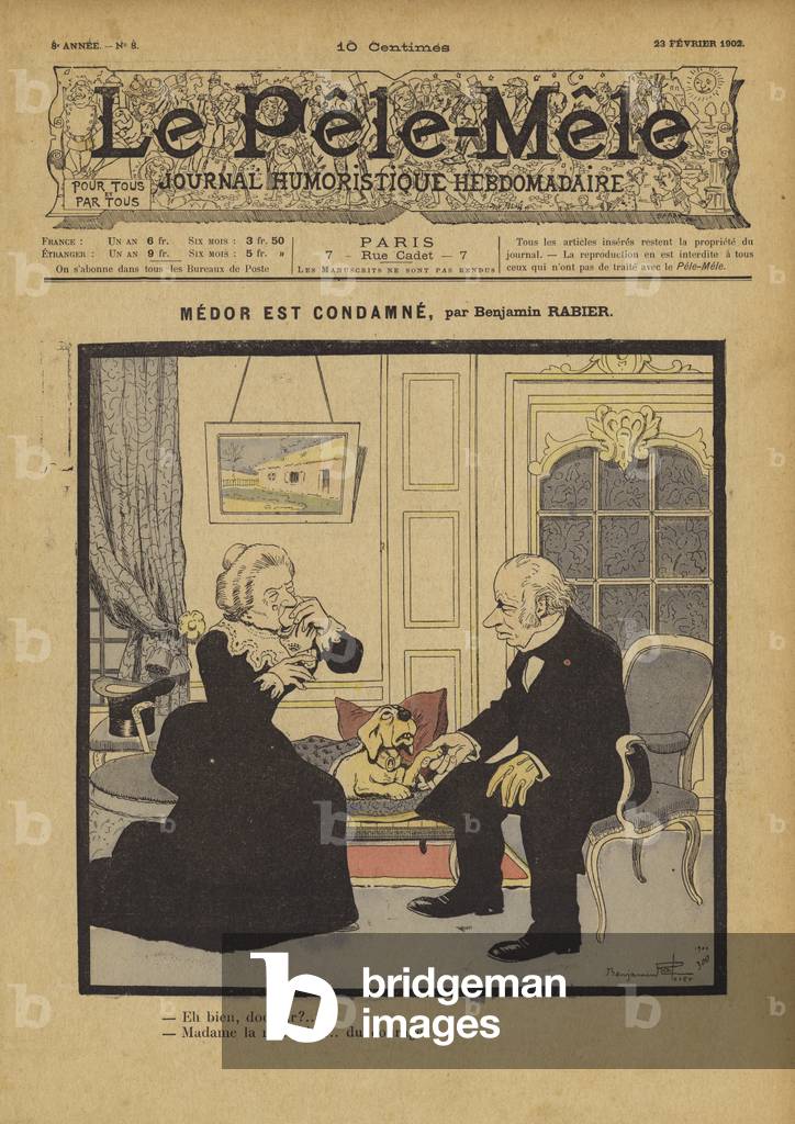 Medor est condamne. Illustrazione per Le Pele-Mele, 1902 (color lito)