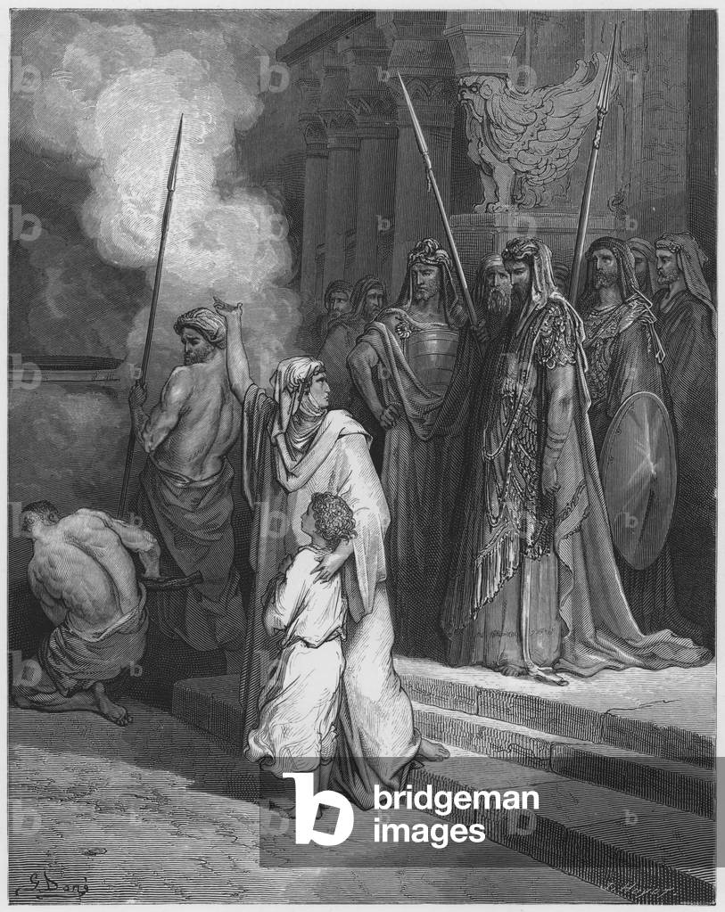Gustave Dore Bible : Courage d'une mère (gravure) par Gustave Dore, b/w