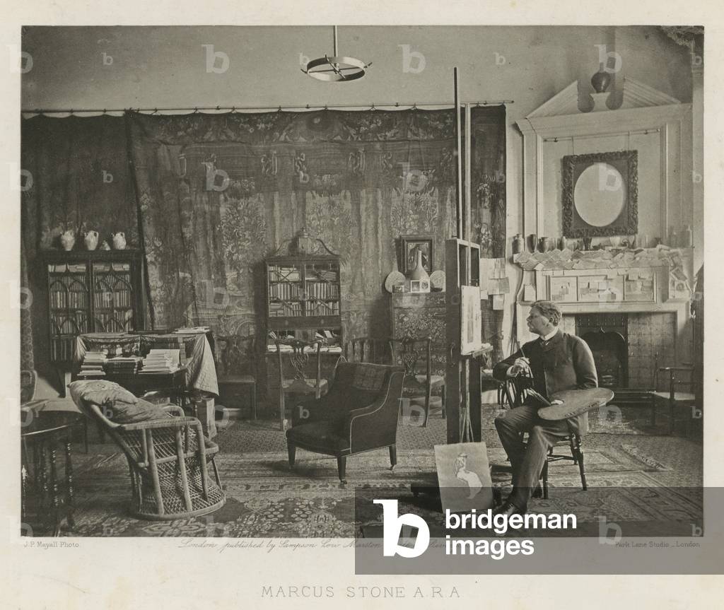 Marcus Stone in his Melbury Road Studio (photo) by English Photographer, b/w