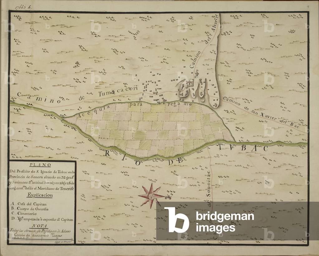 Plano del Presidio de S. Ignacio de Tubac en la Provincia de Sonora situado en 32 grads. y 3 minutos de latiti