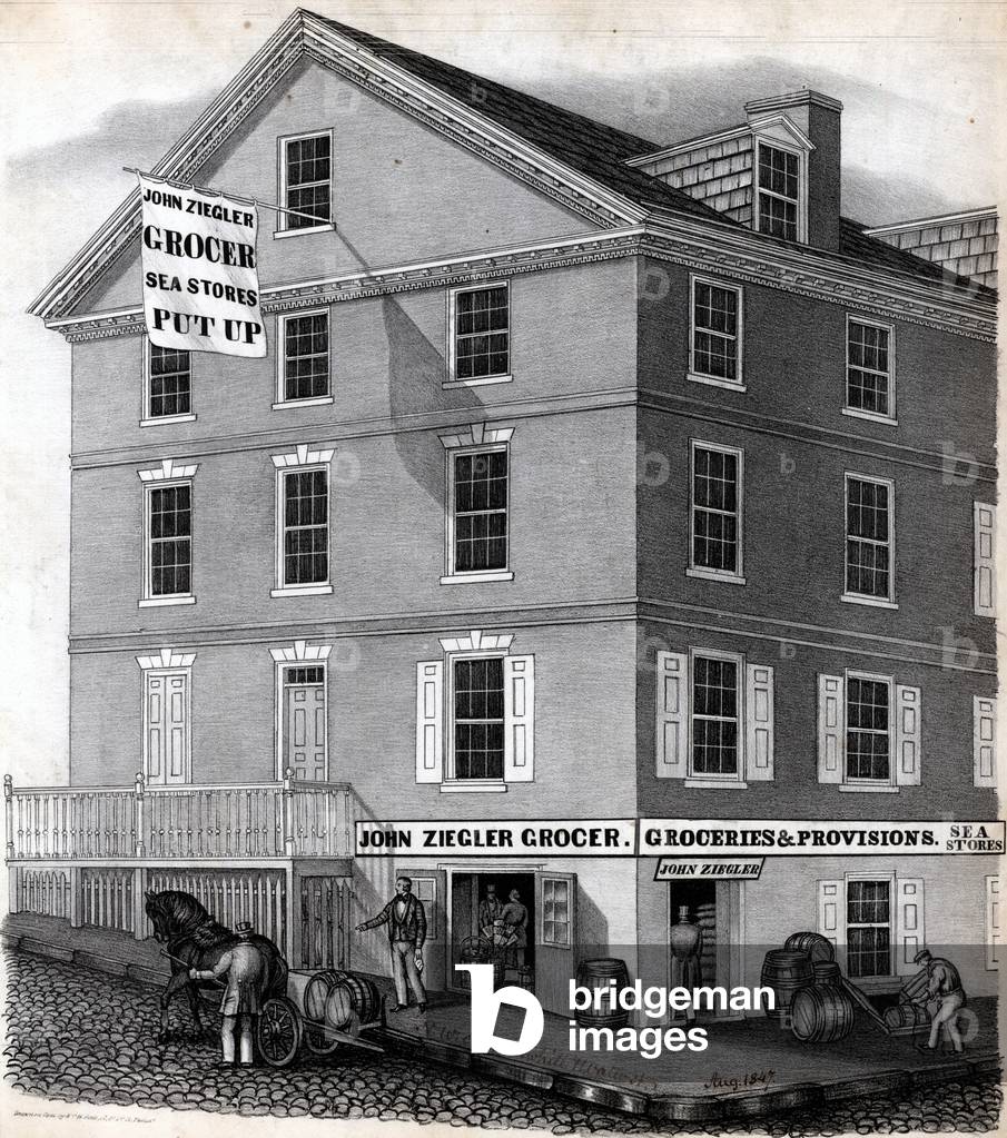 John Ziegler, grocer, N.W. corner of Callowhill and Water Streets, Philadelphia, August 1847 (litho)


