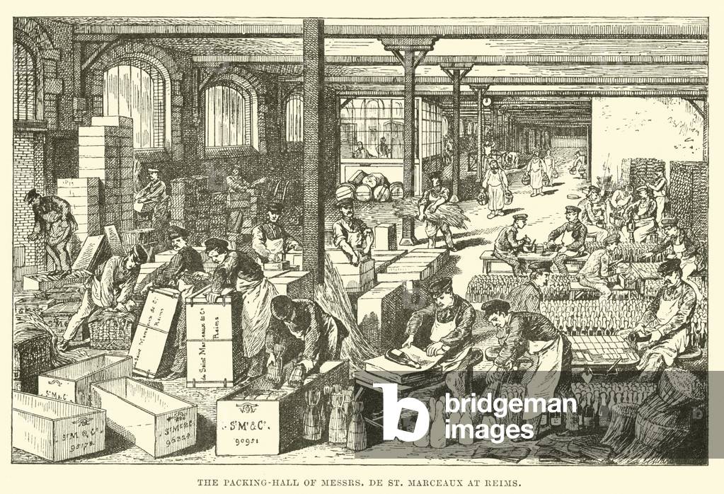"Il Packing-Hall di Mrs De St Marceaux a Reims (incisione)" di English School, b/w