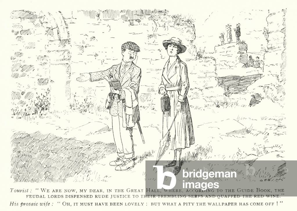 Bild von Druck "Touristenpaar besucht eine Burgruine (Litho)" 1901 von George Morrow