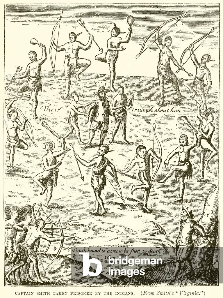 Capitano Smith preso prigioniero dagli indiani (incisione)