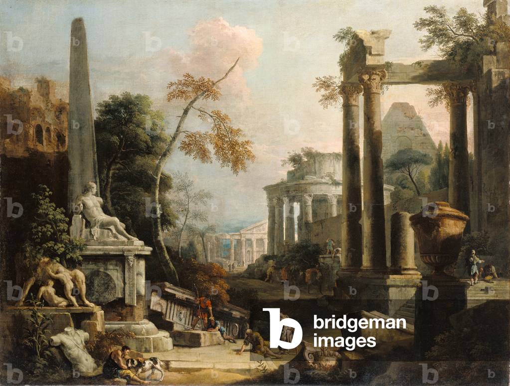 paesaggio con classico rovine e figure, c. 1725-30 (olio su tela)
