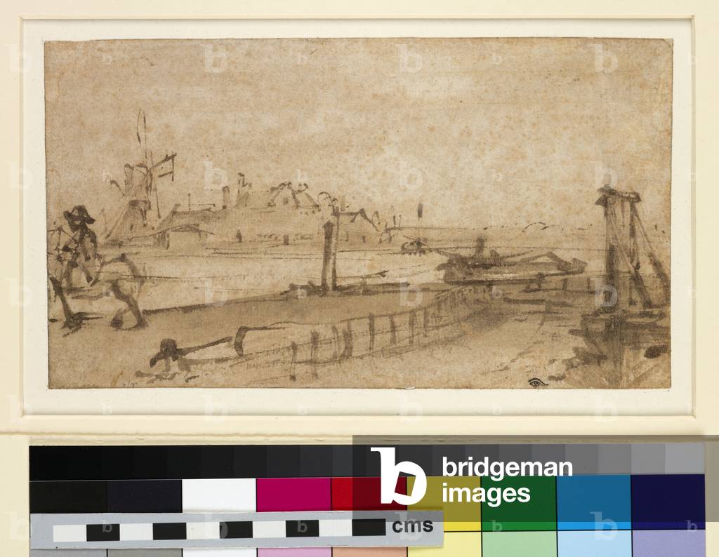 Vista dal Amsteldijk, 1654-55 (penna e inchiostro marrone, con lavaggio marrone, su carta)