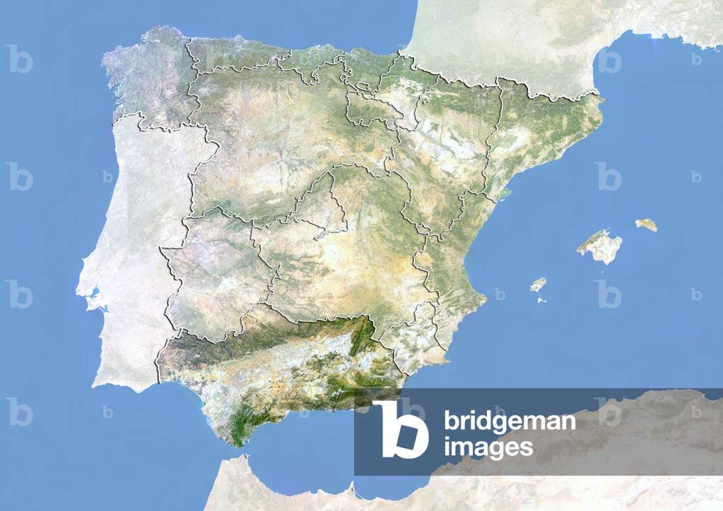 Image of Spain and the Region of Andalusia, Satellite Image With Bump