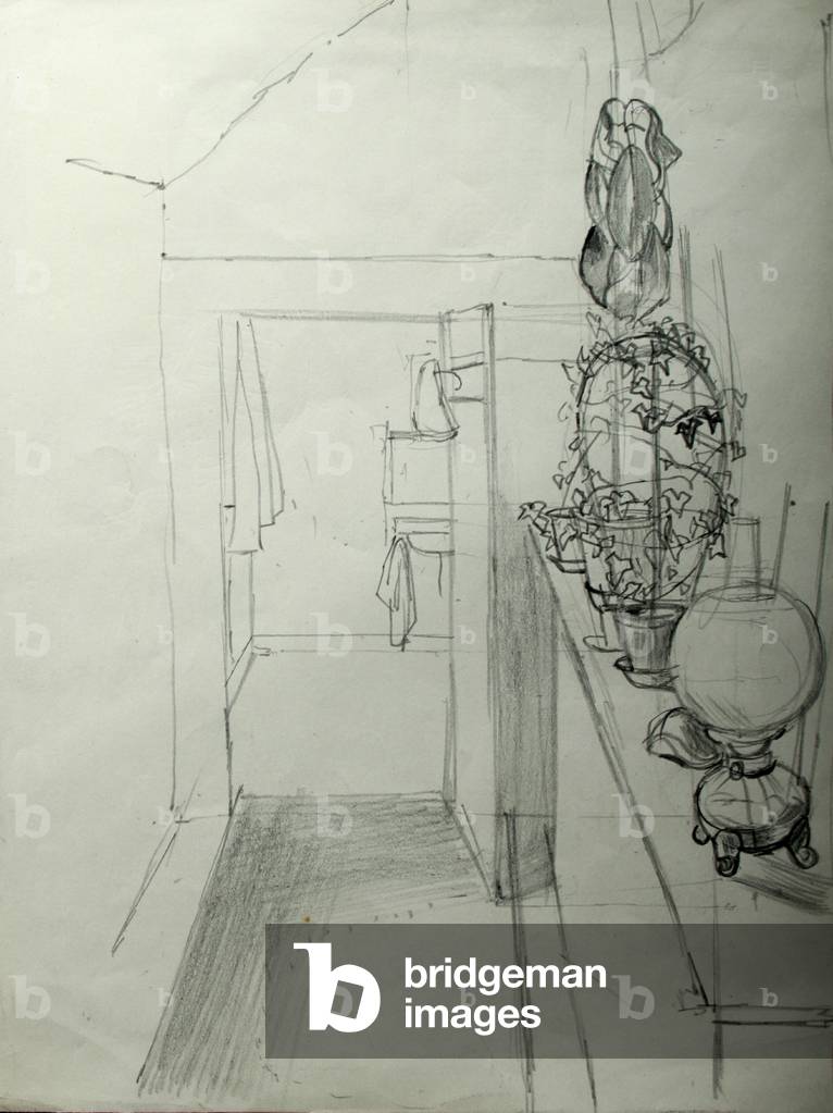 Corridoio e Bagno (matita su carta)