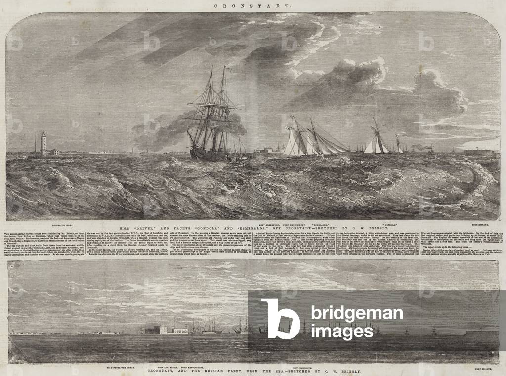 Cronstadt (engraving) by Oswald Walters Brierly, b/w