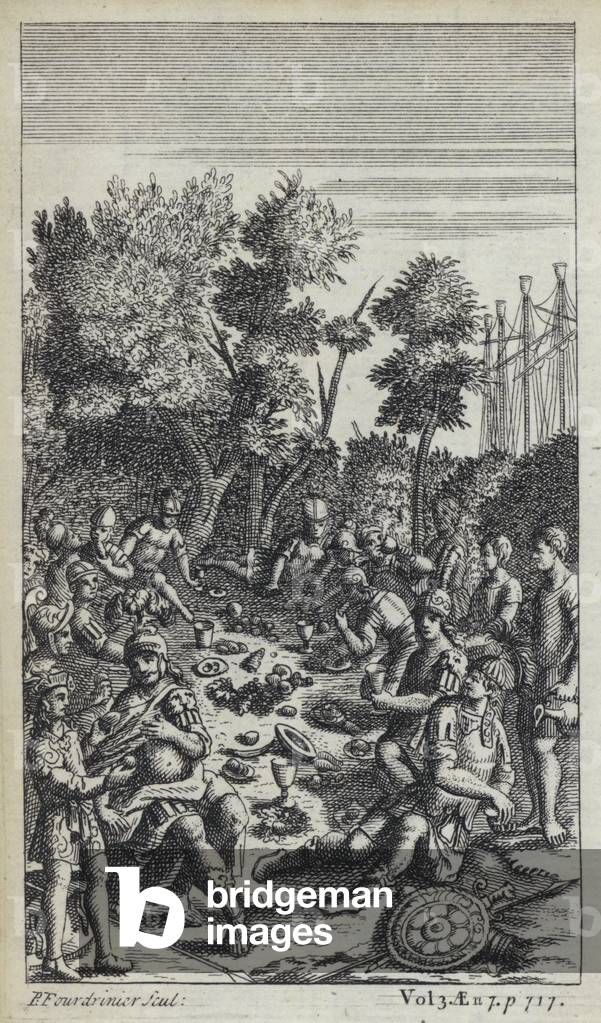 "Illustration für John Drydens Übersetzung von Virgil's Aeneid (Gravur)" von European School, b/w