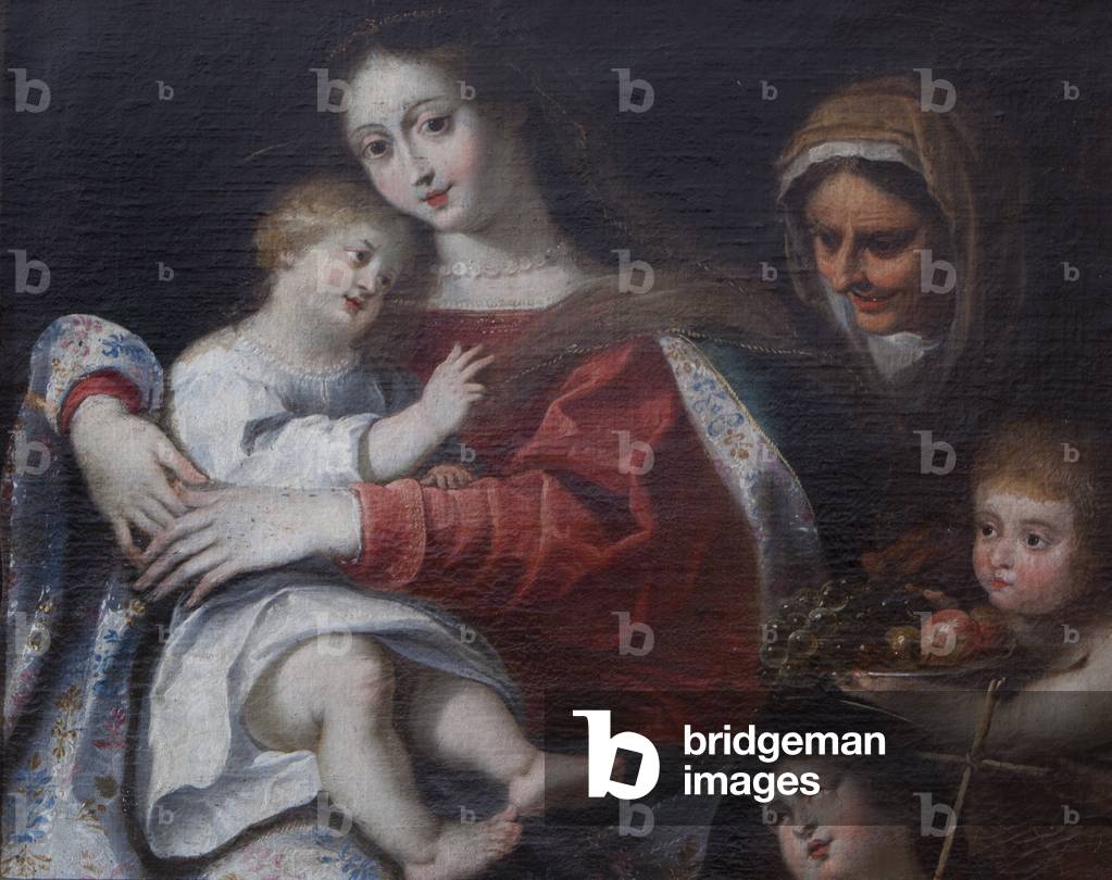 Bild von Gemälde "madonna und kind mit die heiligen Elisabeth und john der täufer und ein kind-engel (öl auf l