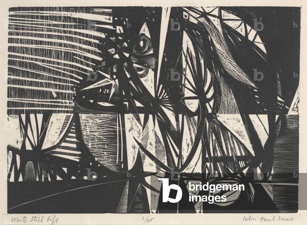 White Still Life (woodcut) by John Paul Jones