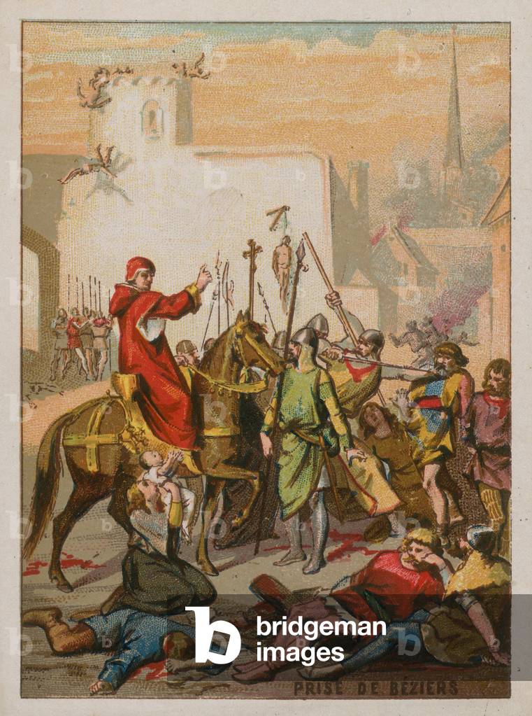 Eroberung von Beziers durch die Kreuzfahrer im Jahr 1209 (chromolitho)