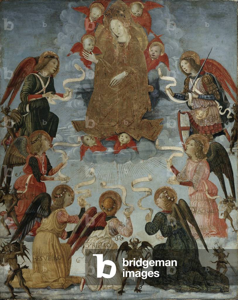 Vergine in Gloria circondata da sette Arcangeli, c.1490-1500 (tempera su tavola)