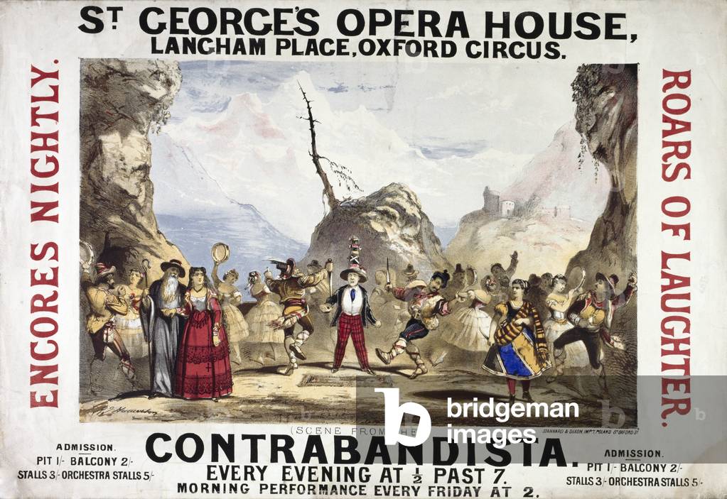 St. George's Opera House, Langham Place, Oxford Circus. Scena dal «Contrabadista» in un paesaggio, ca. 1868.