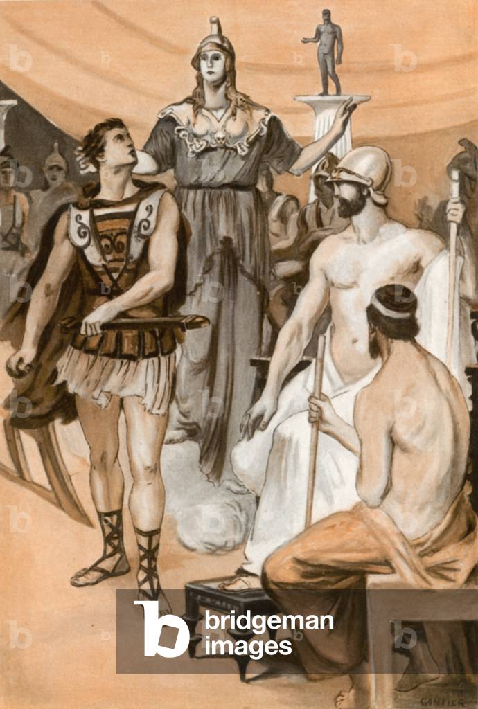 "Illustrazione per l'Iliade di Omero (colore lito)" di Clement Goutier, b/w