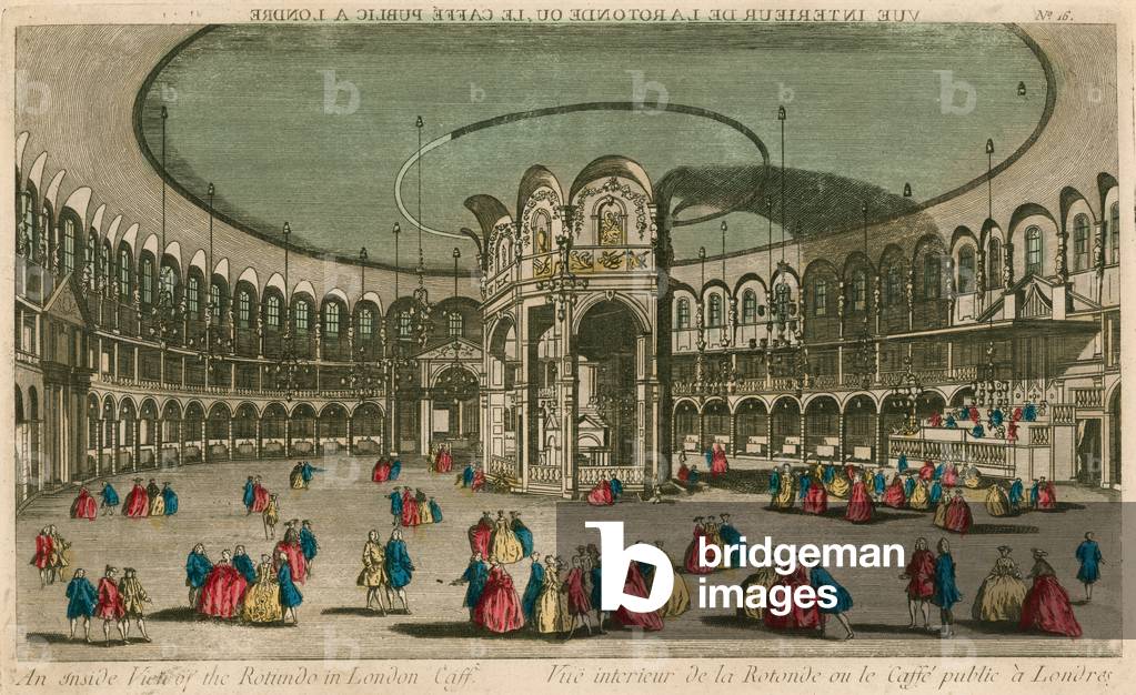 Una vista interna della Rotonda in London Caffe (incisione colorata)