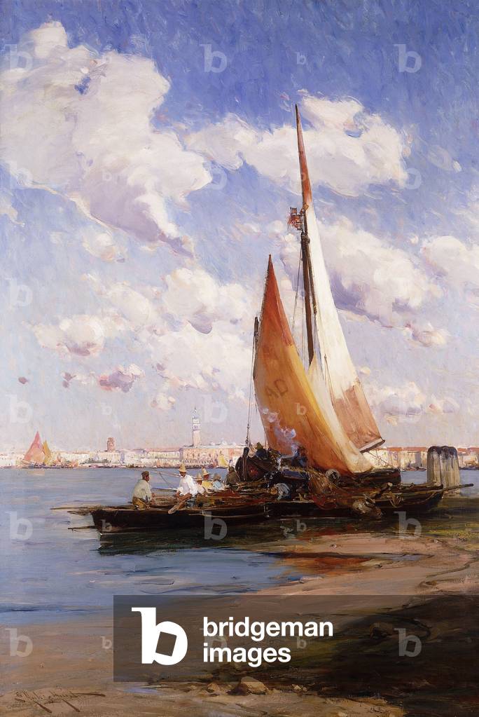 Bild von Gemälde "Fischerboot mit dem Fluss degli Schiavoni" von E. Aubrey Hunt