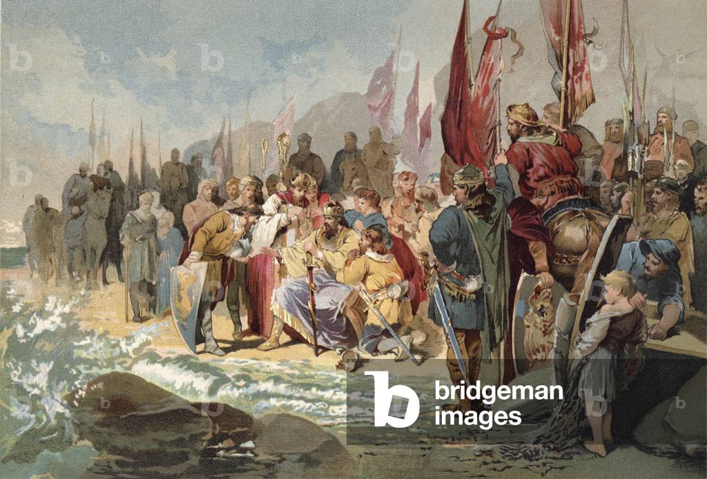 Canute Kommandieren der Wellen (chromolitho)