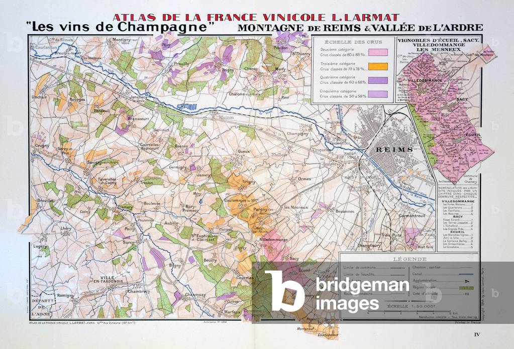 Map of the Champagne region: Montagne de Reims and Ardre Valley, illustration from 'Atlas de la France Vinicol