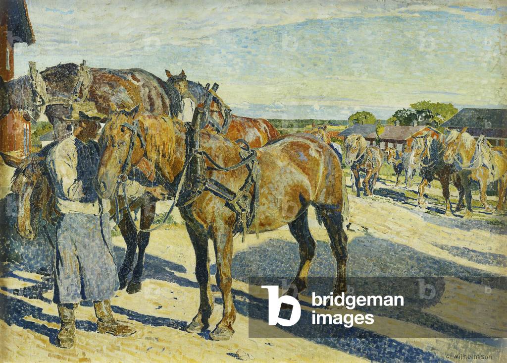 At the Stableyard; Pa Stallbacken (Recto), (oil on canvas)