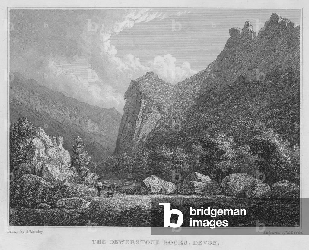 Les Roches Dewerstone, Devon (gravure)