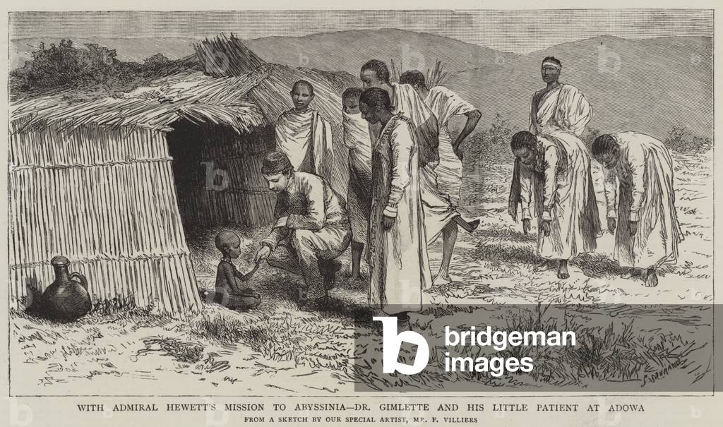 With Admiral Hewett's Mission to Abyssinia, Dr Gimlette and his Little Patient at Adowa (engraving)