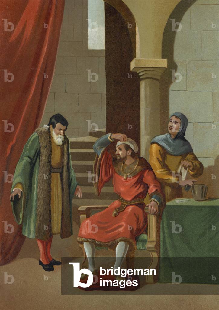 Johann II. von Aragonien und Navarra, die sich einer katarakten Operation unterziehen (Chromolitho)