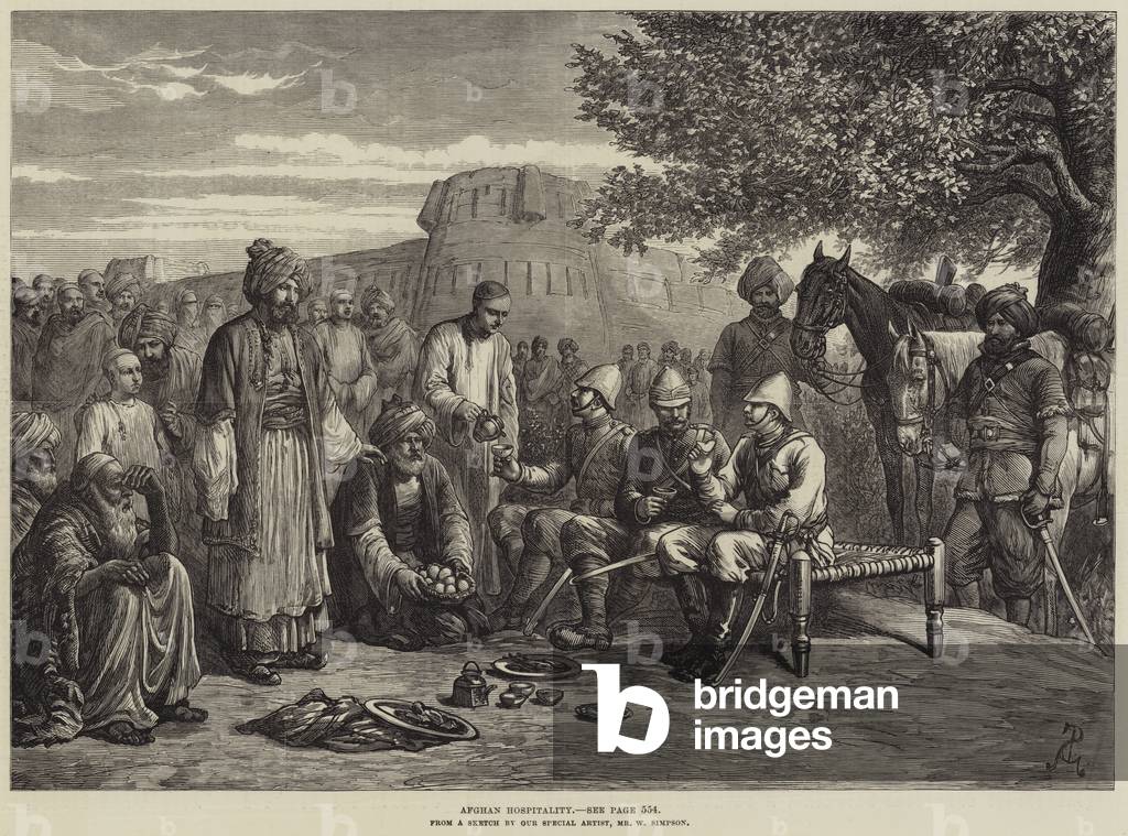 "Afghanische Gastfreundschaft (Gravur)" von English School, b/w
