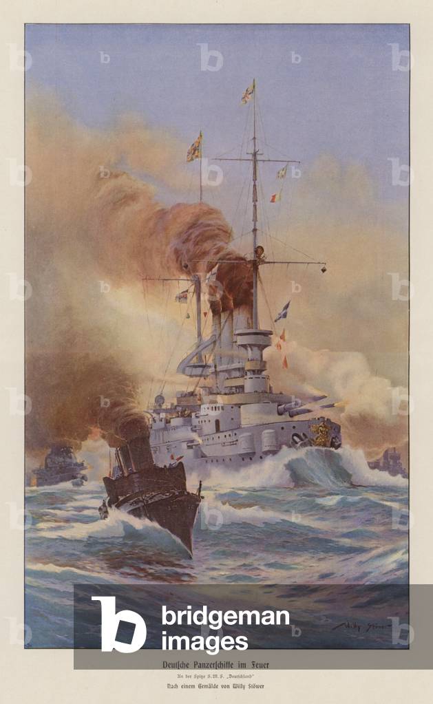 Bild von Druck "Deutsches Schlachtschiff SMS Deutschland (Farblitho)" 1906 von Willy Stower