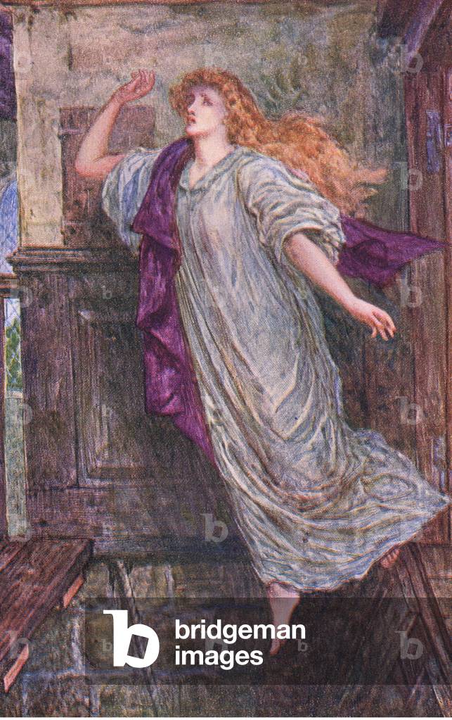 The death of Amy Robsort, the Countess of Leicester, illustration from'Kenilworth', c.1910 (colour litho)