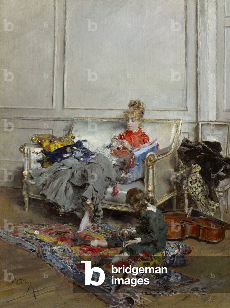 junge frau Häkeln, 1875 (öl auf leinwand)