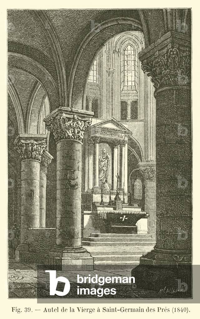 "Autel de la Vierge a Saint-Germain des Pres" 1801 di French School, b/w