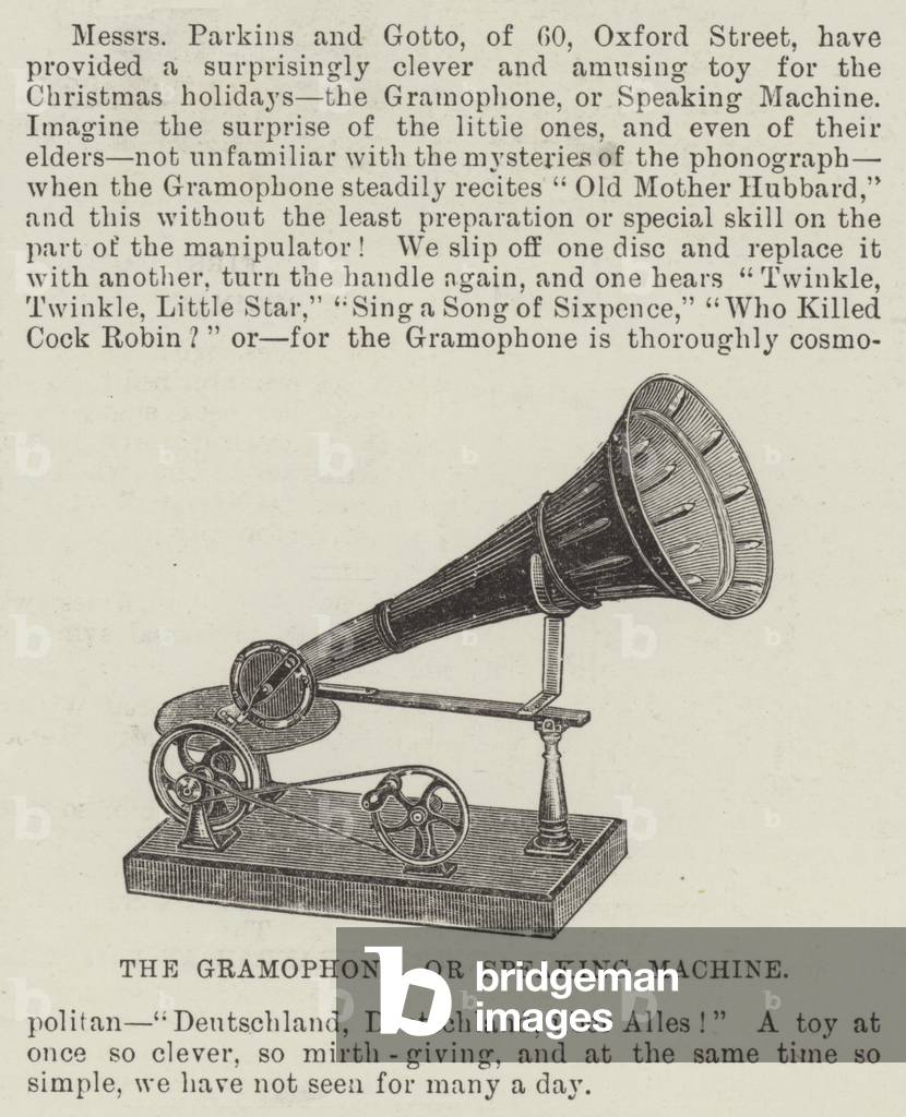 "Das Gramophon oder die Sprechende Maschine (Gravur)" 1891 von English School