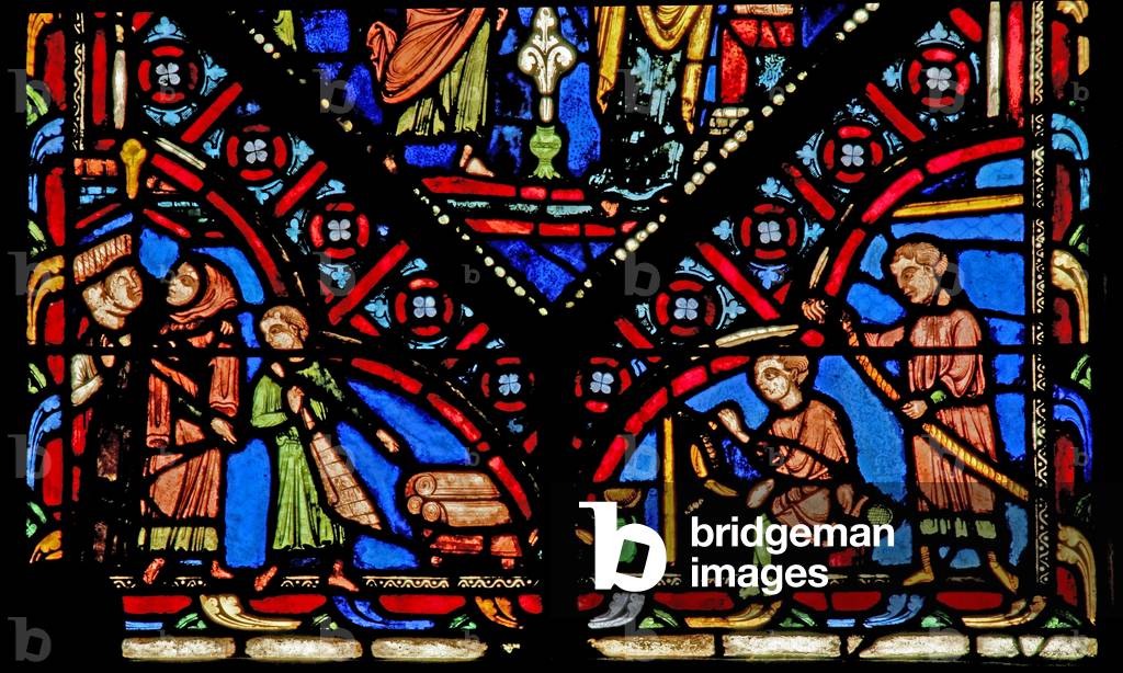 Window w0 depicting five artisan donors (stained glass) by French Artist