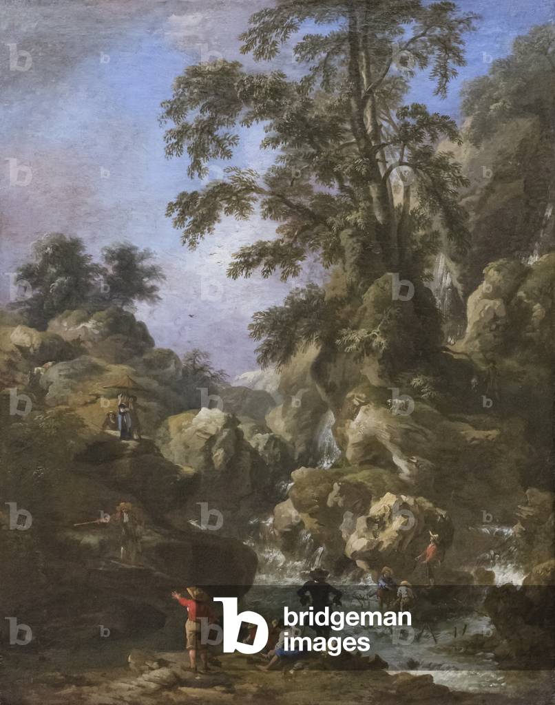 Image of Painting depicting Landscape with waterfall and figures 1601 by Pandolfo Reschi