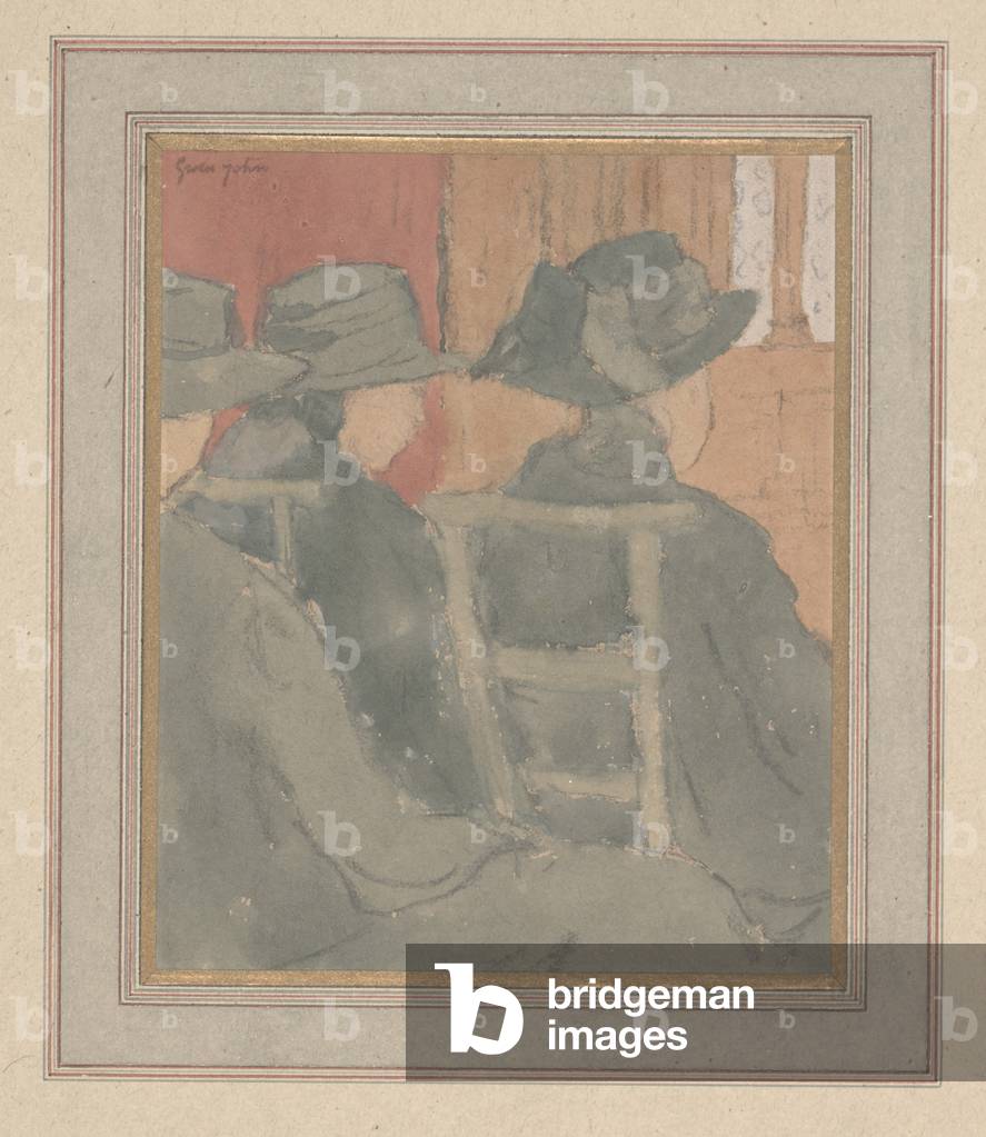 Frau und Waisenmädchen in der Kirche (Kohle & W/C auf Papier)