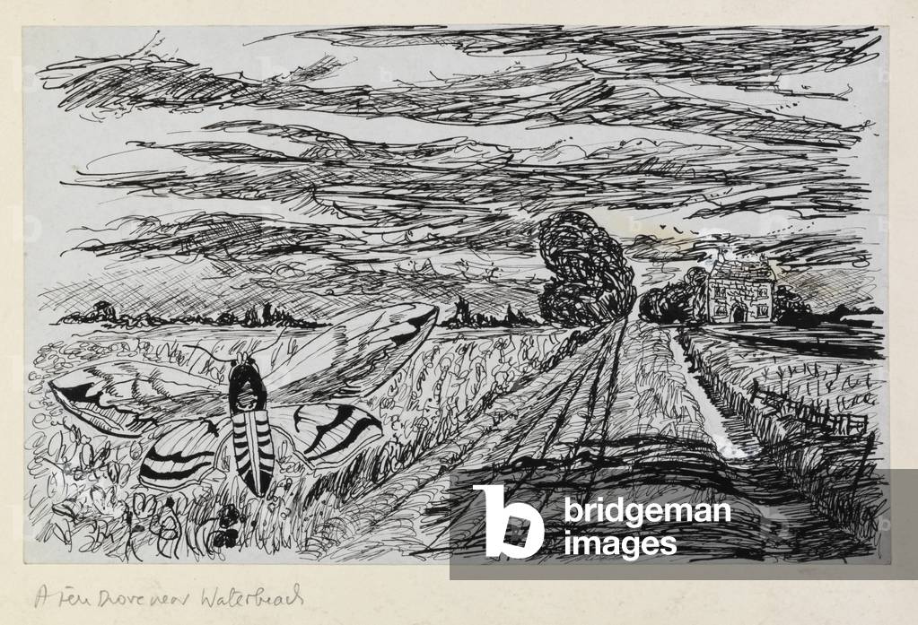A Fen Drove near Waterbeach, from the series Cambridgeshire Subjects (pen & ink on paper)
