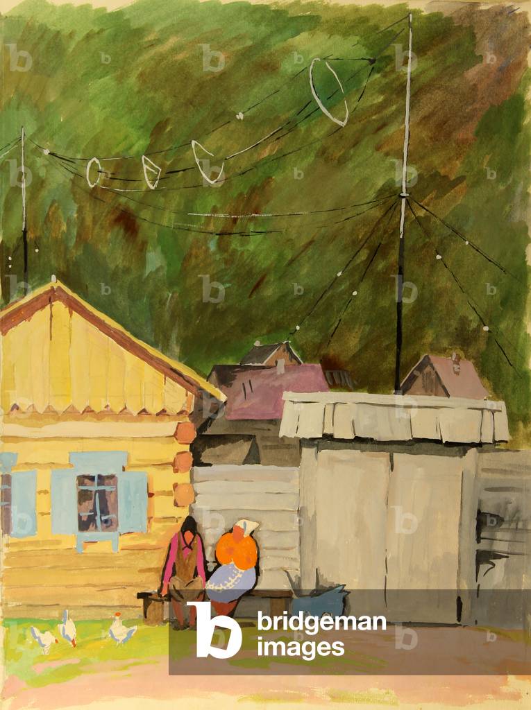 Sibirisches Dorf, 1976 (Gouache auf Papier)