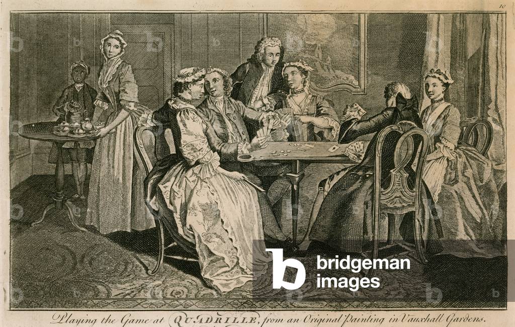 "Giocare il gioco di Quadrille dal dipinto originale in Vauxhall Gardens" di English School