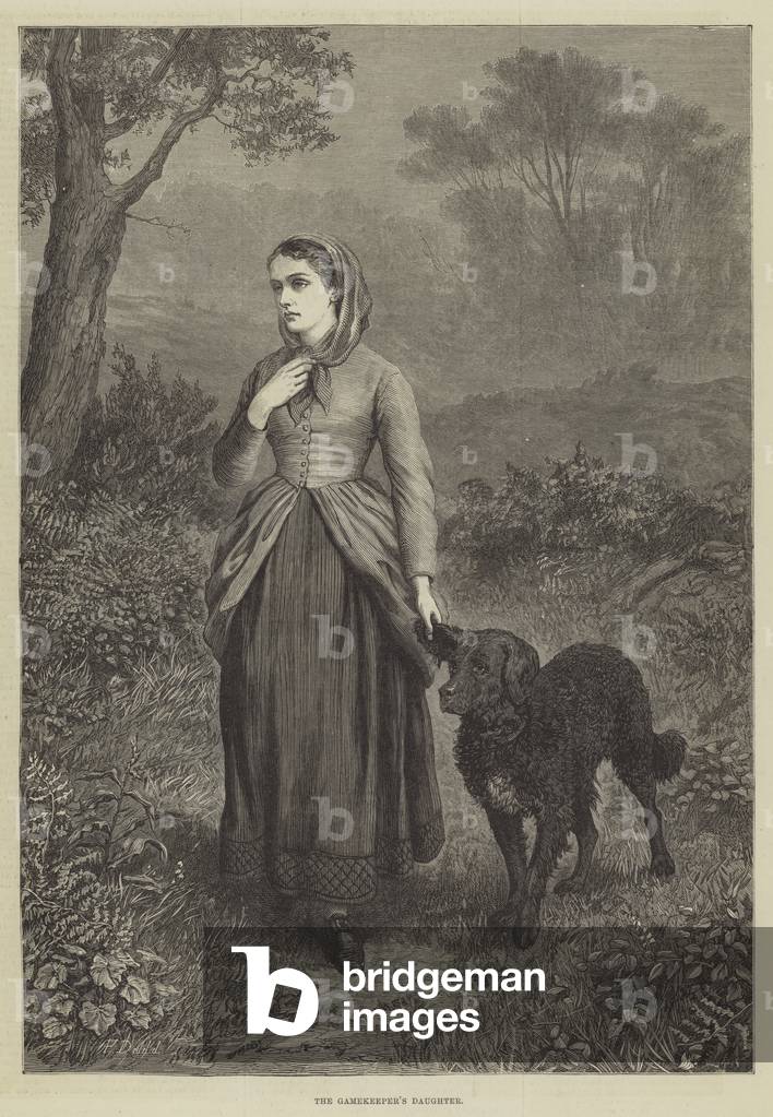 "La figlia del guardiacaccia (incisione)" 1876 di Frank Dadd, b/w