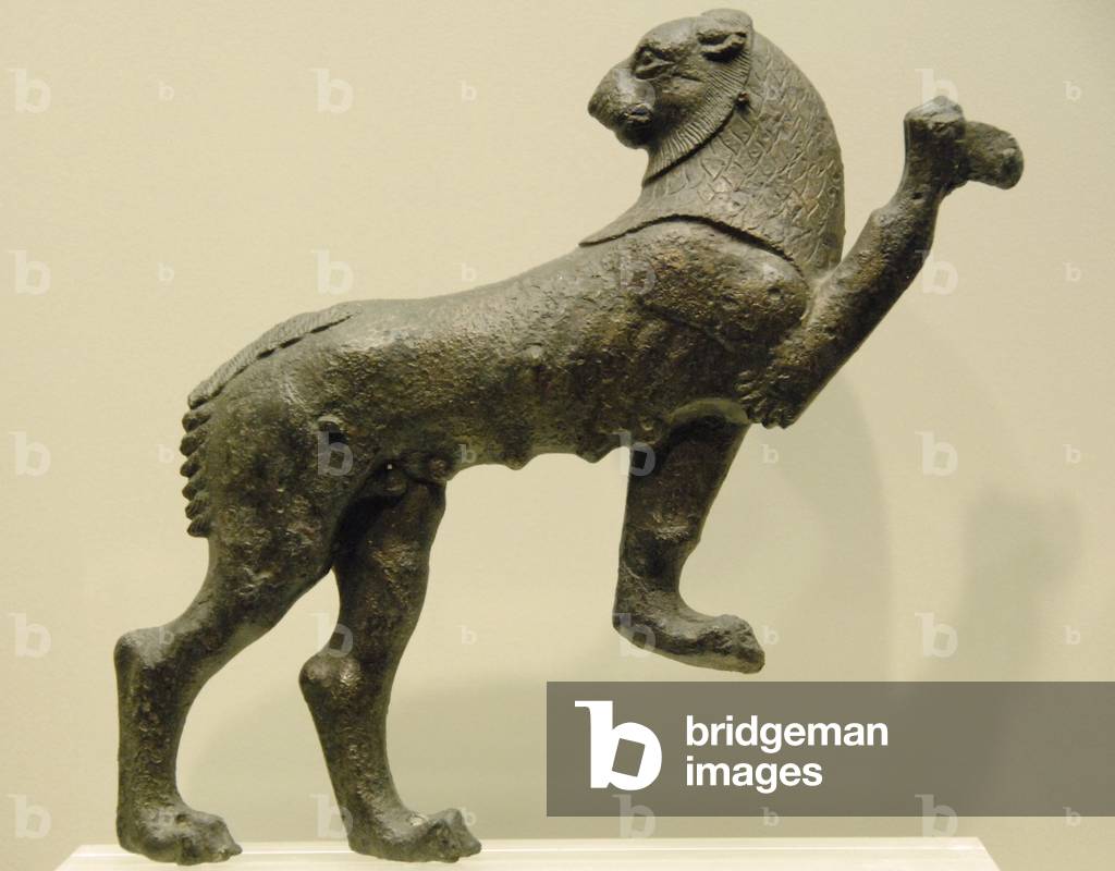 "Bronzestatue eines Löwen rampant. Zweite Hälfte des 6. Jahrhunderts. Archäologisches Museum Olympia. Provinz 