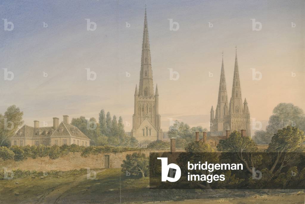 Immagine di Dipinto "Cattedrale di Lichfield - North View: acquerello pittura" 1841 di John Buckler