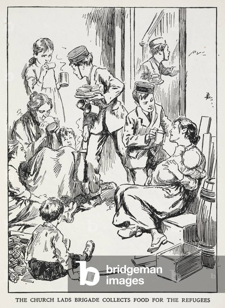 «La brigata dei ragazzi della chiesa raccoglie cibo per i rifugiati». Ragazzi della chiesa ragazzi brigata che