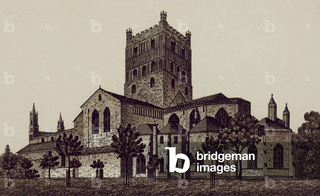 Bild von Druck "Tewkesbury Abbey" 1801 von English School