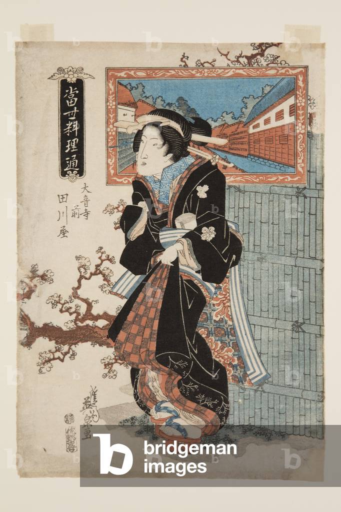 "Tagawaya Restaurant (farbiger Holzschnitt-Druck)" 1825 von Keisai Eisen