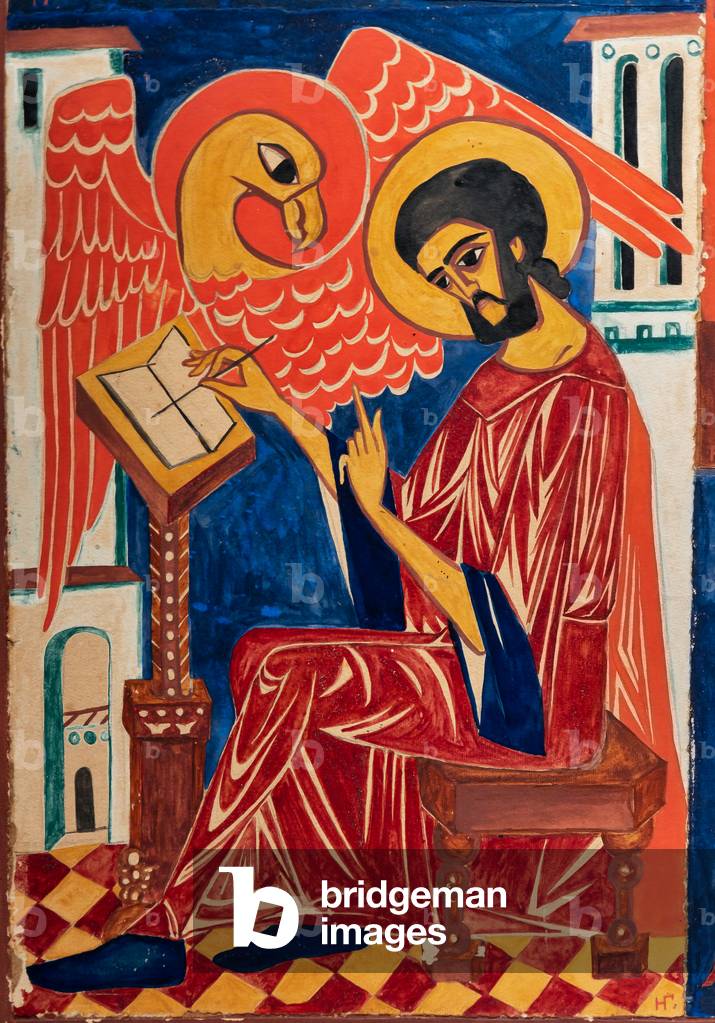 Quattro evangelisti, particolare di San Giovanni e l'aquila, 1915 (w/c, guazzo e collage su cartone)